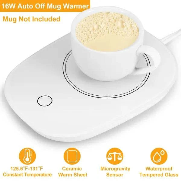 WarmSip Smart Mug Warmer on desk with coffee mug and auto shut-off feature
