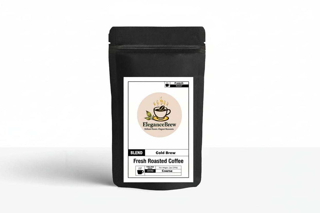 Cold Brew Coffee in a matte black resealable pouch with a white label, coffee cup logo, and coarse grind marking.