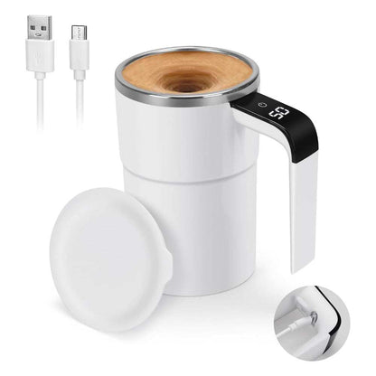 MixMaster self-stirring coffee mug with automatic magnetic mixing and one-touch operation