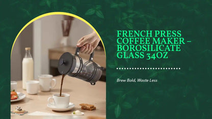 French Press Coffee Maker &amp;ndash; Borosilicate Glass 34oz by@Outfy